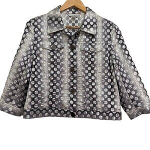 PETER Nygard crop jacket silver grey white jean jacket type black metallic siz 8